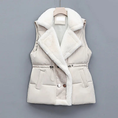 Ava Quilted Collared Puffer Vest | Fur Trim Drawstring Puffer Vest