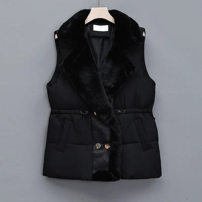 Ava Quilted Collared Puffer Vest | Fur Trim Drawstring Puffer Vest