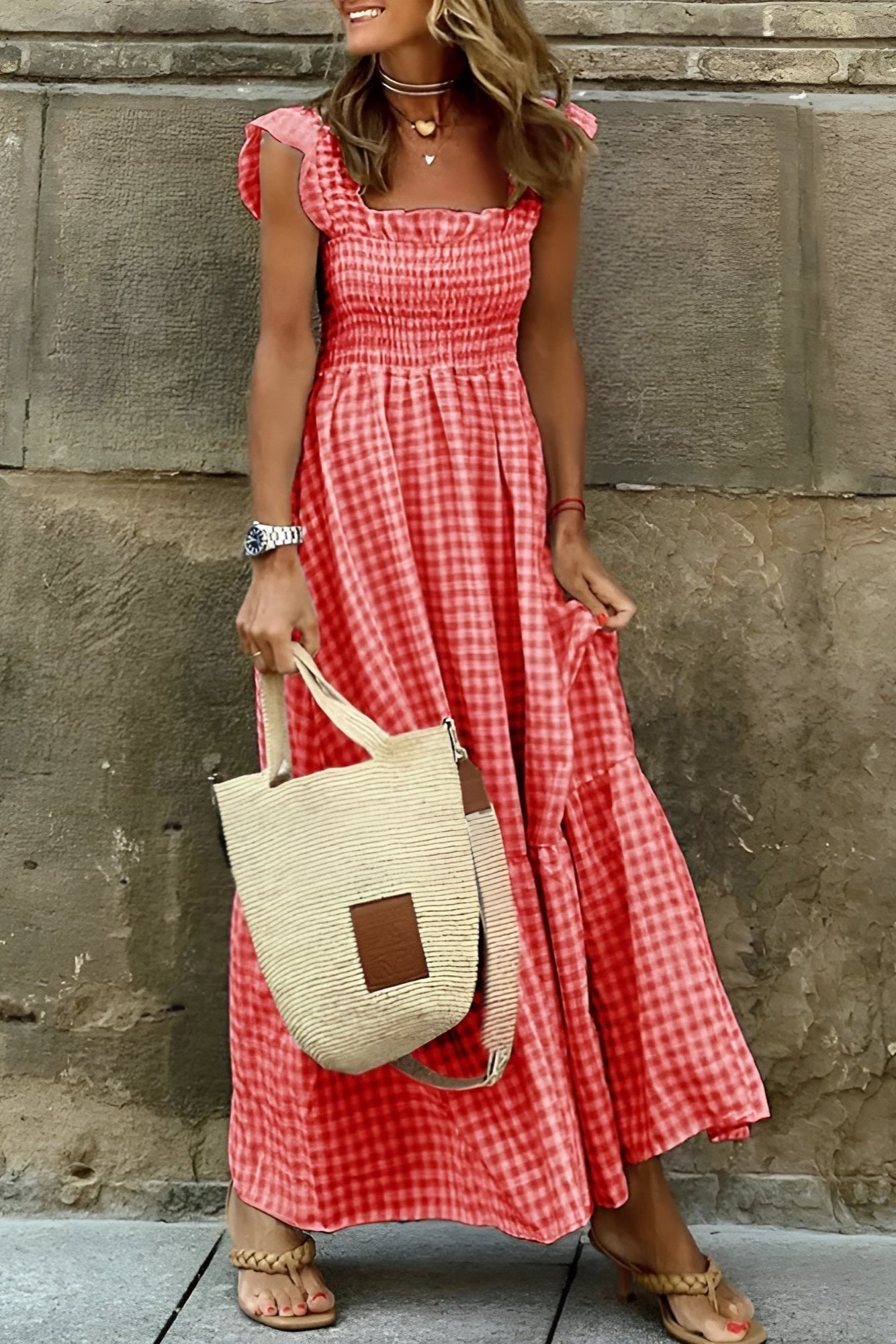 Amaris | Maxidress w kratę na wiosnę