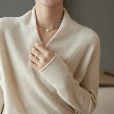 Florence Wrap Front V-Neck Pullover Sweater | Relaxed Fit Long Sleeve Sweater