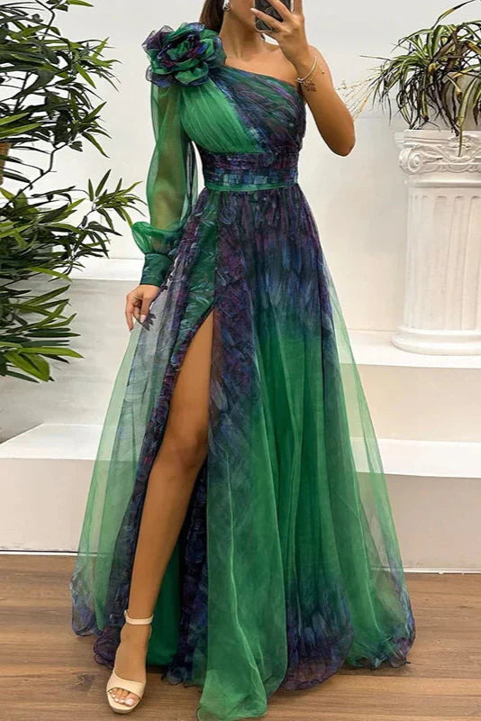 Lenora | Modna sukienka maxi z siateczki na jedno ramię