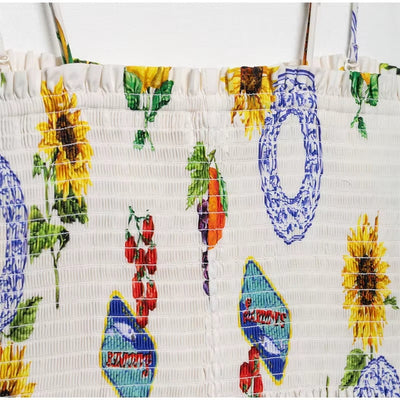 Zinnia | Letnia Sukienka Midi z Plecionym Ramiączkiem w Owocowy Wzór