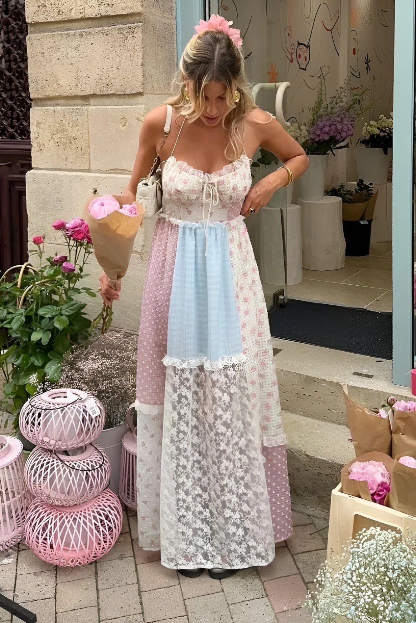 Nore | Elegancka Maxi Sukienka w Stylu Patchwork