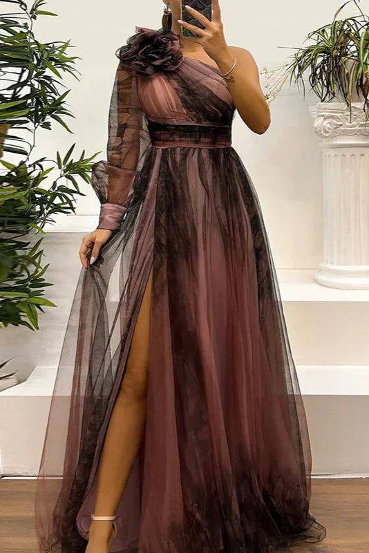 Lenora | Modna sukienka maxi z siateczki na jedno ramię