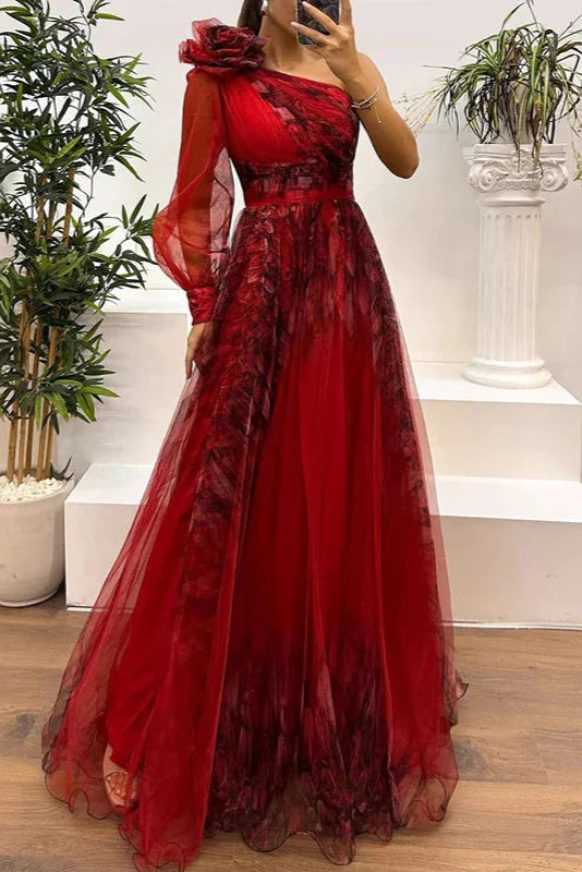 Lenora | Modna sukienka maxi z siateczki na jedno ramię