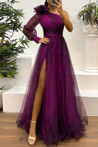 Lenora | Modna sukienka maxi z siateczki na jedno ramię