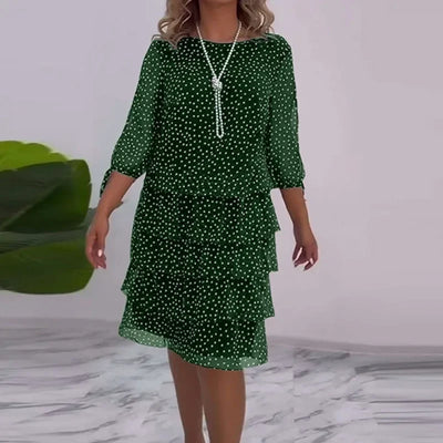 Ella | Sukienka Midi w Kropki z Warstwowym Dołem