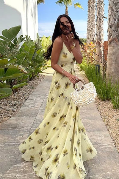 Jisara | Sukienka Maxi w Kwiatowy Wzór z Zachodem Słońca