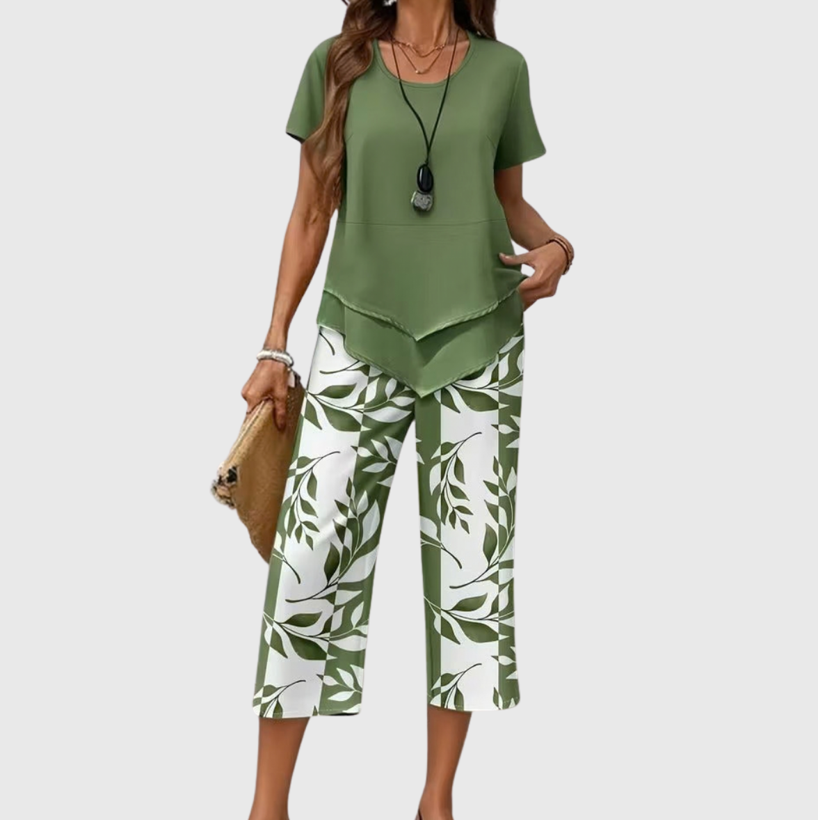 Avy™ | Casual Leaf Print Two-Piece Set