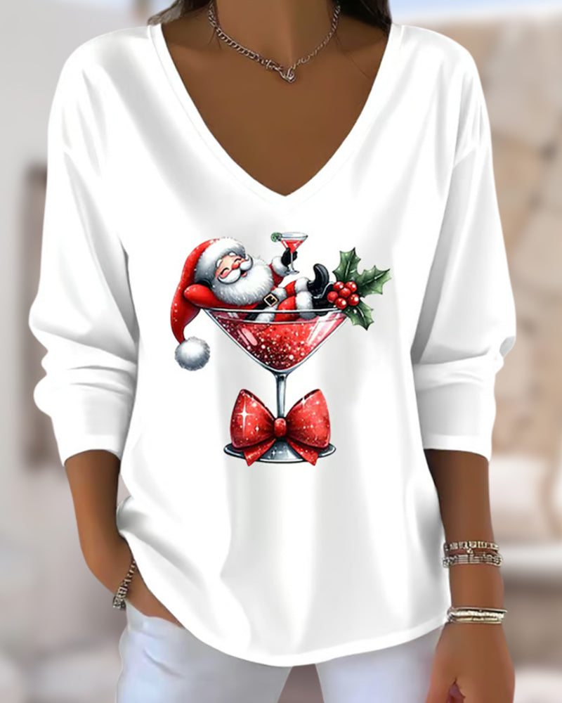 Emily | Santa Cocktail V-Neck Top