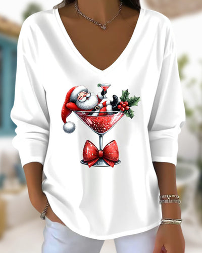 Emily | Santa Cocktail V-Neck Top