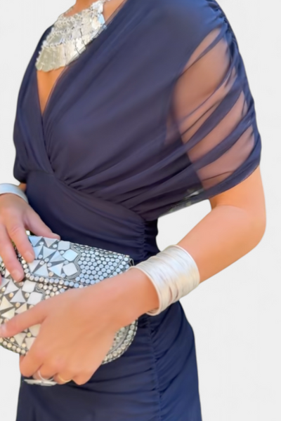 Alondra | Długa Sukienka Maxi z Dekoltem w Serek i Fantazyjnym, Kwiatowym Wzorem