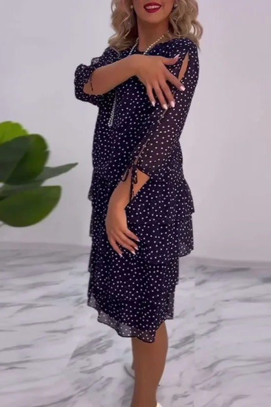 Ella | Sukienka Midi w Kropki z Warstwowym Dołem