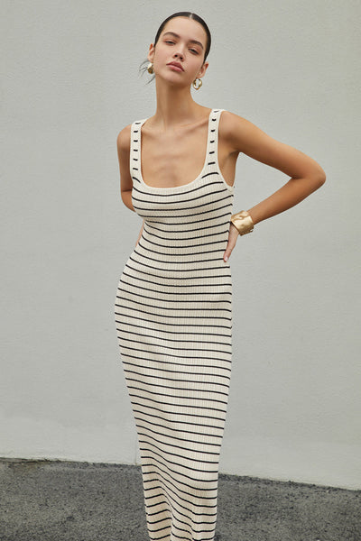 Triana | Strój Maxi z Dzianiny w Stylu Starego Pieniądza w Paski