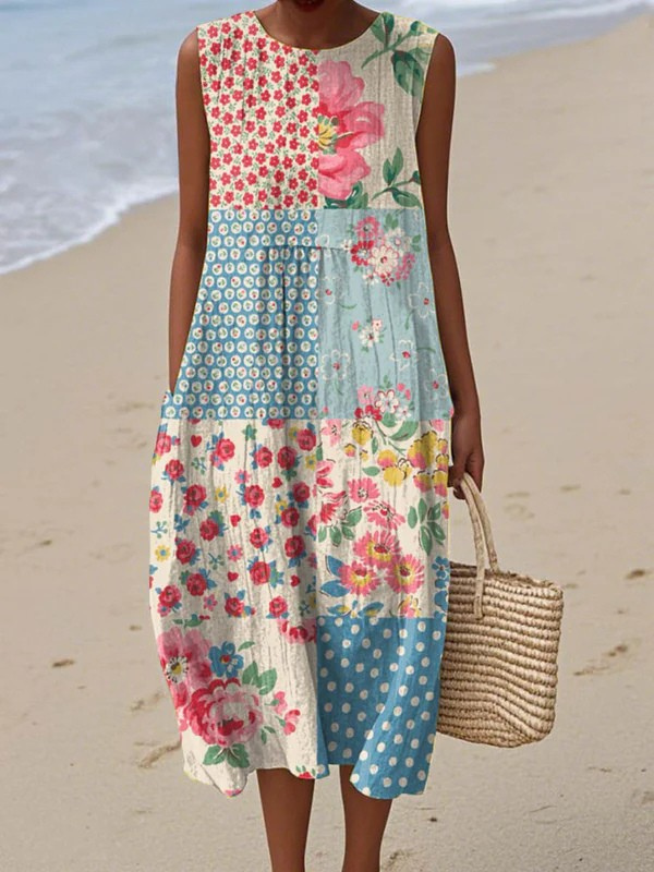 SAVANNAH – BOHO PATCHWORK SLEEVELESS DRESS