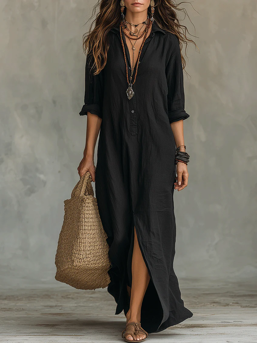 Soline | Fluid Maxi Dress with Front Buttons