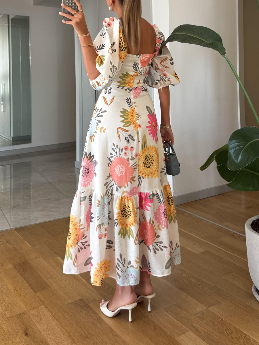 CAMILLE – BLOOMING ELEGANCE PUFF SLEEVE DRESS