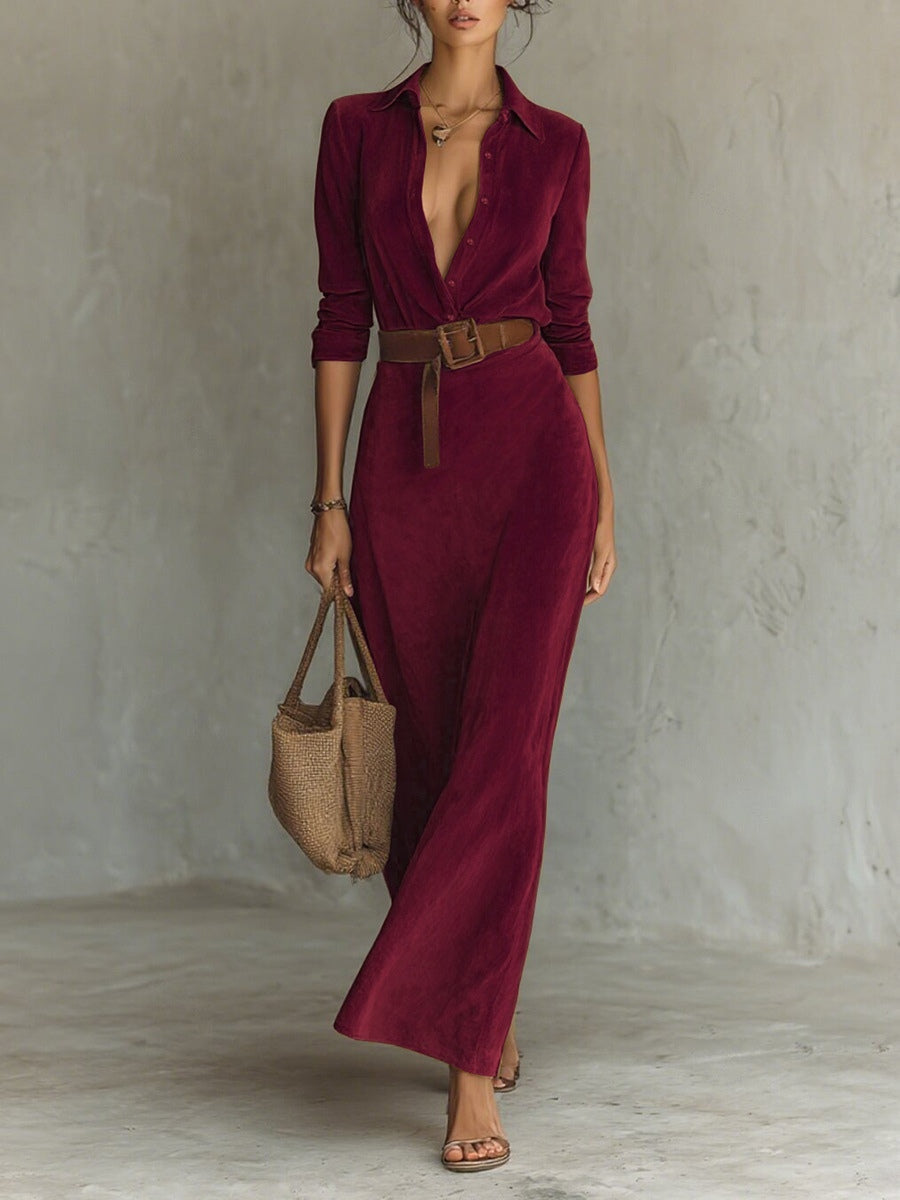 Lunori™ Célianne | Chic Suede Maxi Dress