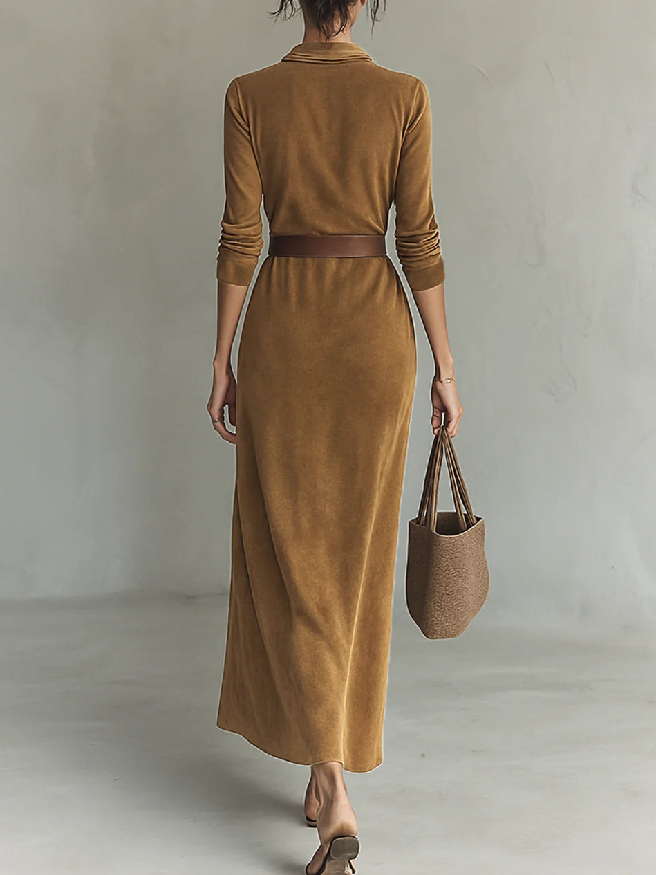 Lunori™ Célianne | Chic Suede Maxi Dress