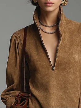 Arlette | Suede Zip Tunic Dress Mini Dress