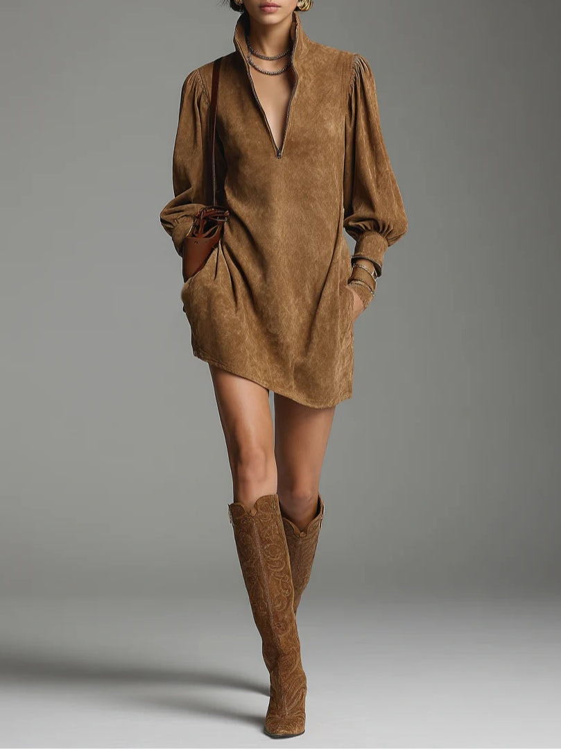 Arlette | Suede Zip Tunic Dress Mini Dress