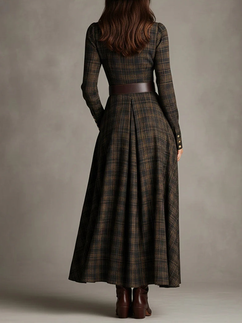 Clara | Brown Plaid Shirt Long Dress