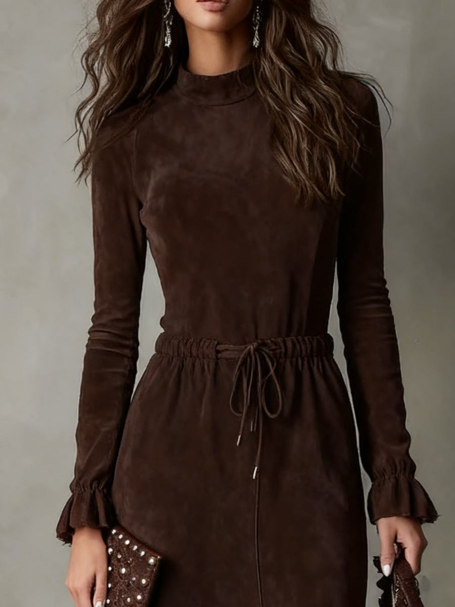 Samantha | Elegant Suede Drawstring Midi Dress