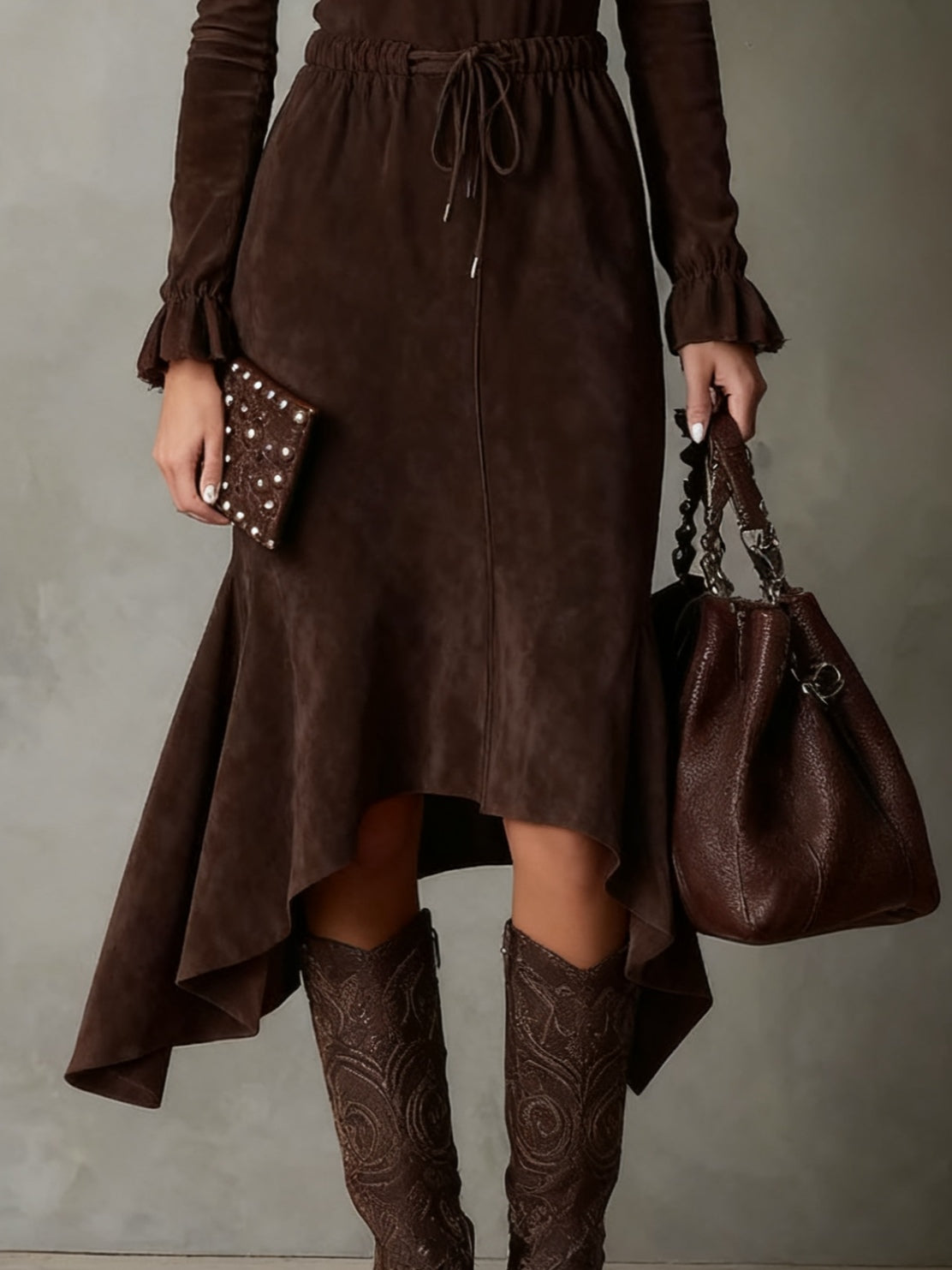 Samantha | Elegant Suede Drawstring Midi Dress