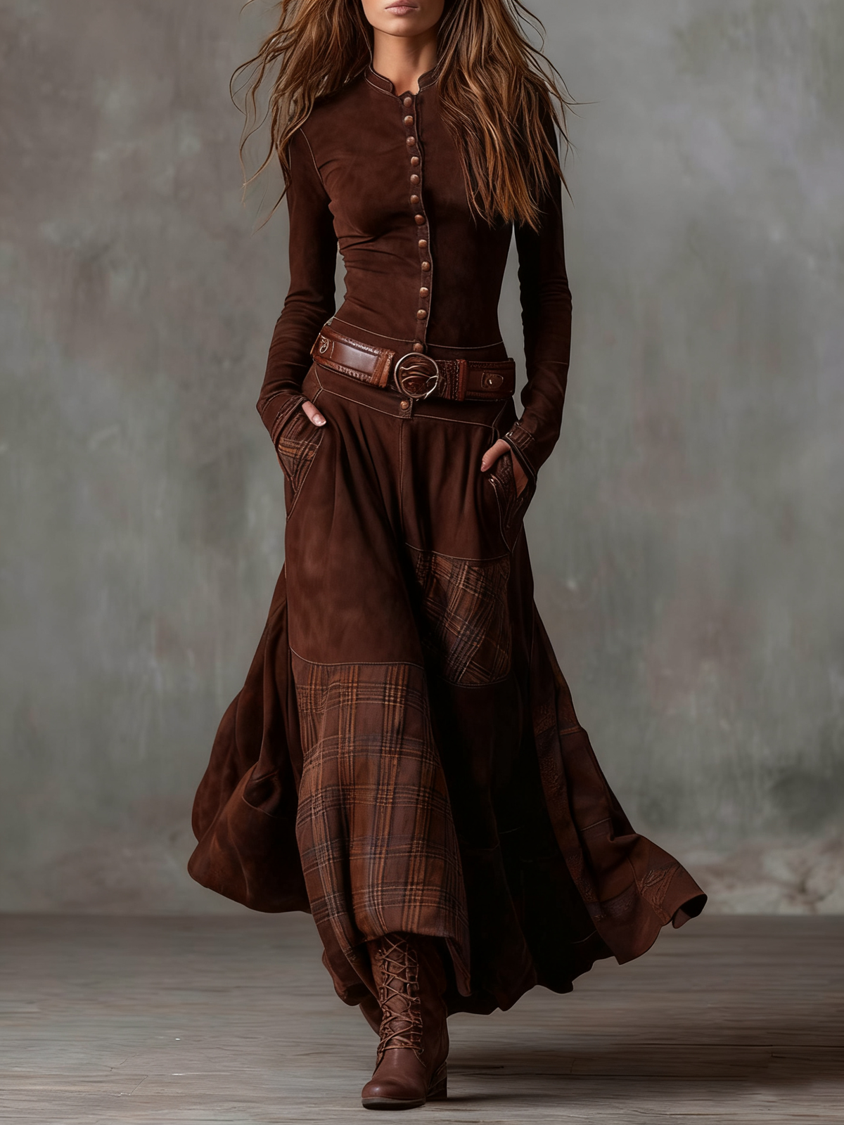 Lunori™ | Michelle Suede Maxi Dress