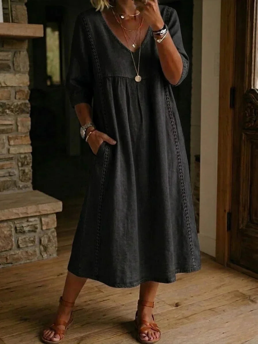 Rovina - Relaxed Midi Dress 3/4 Sleeve