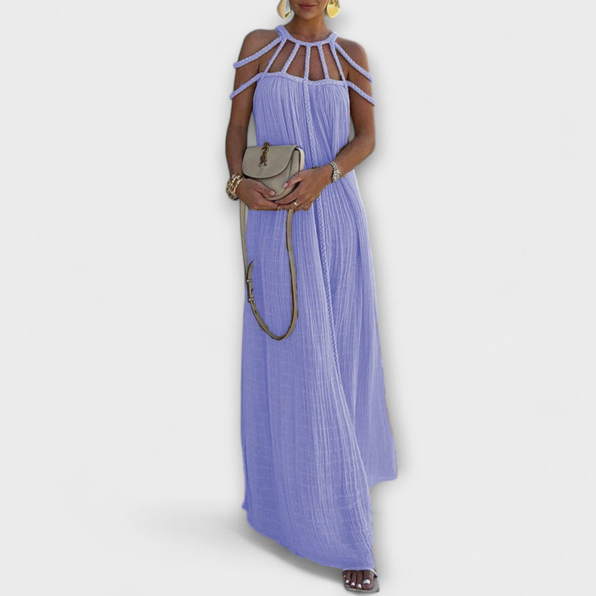 Briar - Chic Maxi Dress Made from Linen Blend with Draped Straps