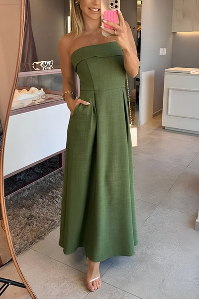 Fenna | Elegancka Sukienka Midi Bez Ramiączek