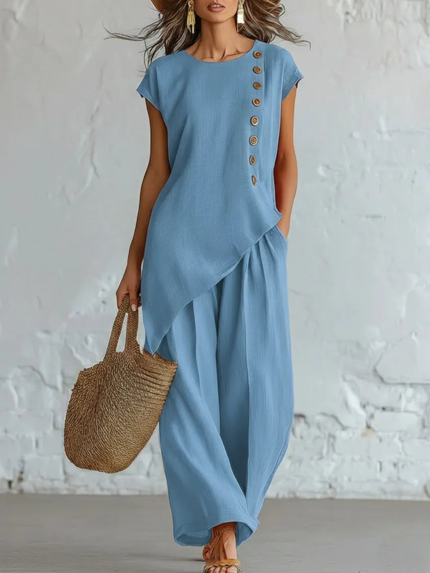 Elara – Asymmetrical Two-Piece Wide-Leg Set