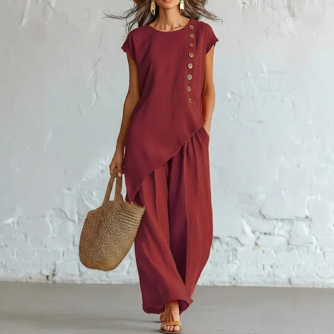 Elara – Asymmetrical Two-Piece Wide-Leg Set