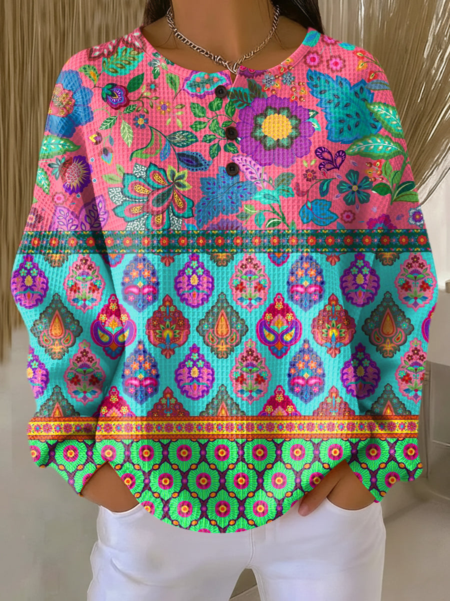 Women's Ethnic Floral Striped Jumper