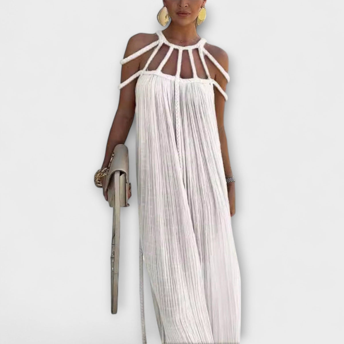 Briar - Chic Maxi Dress Made from Linen Blend with Draped Straps