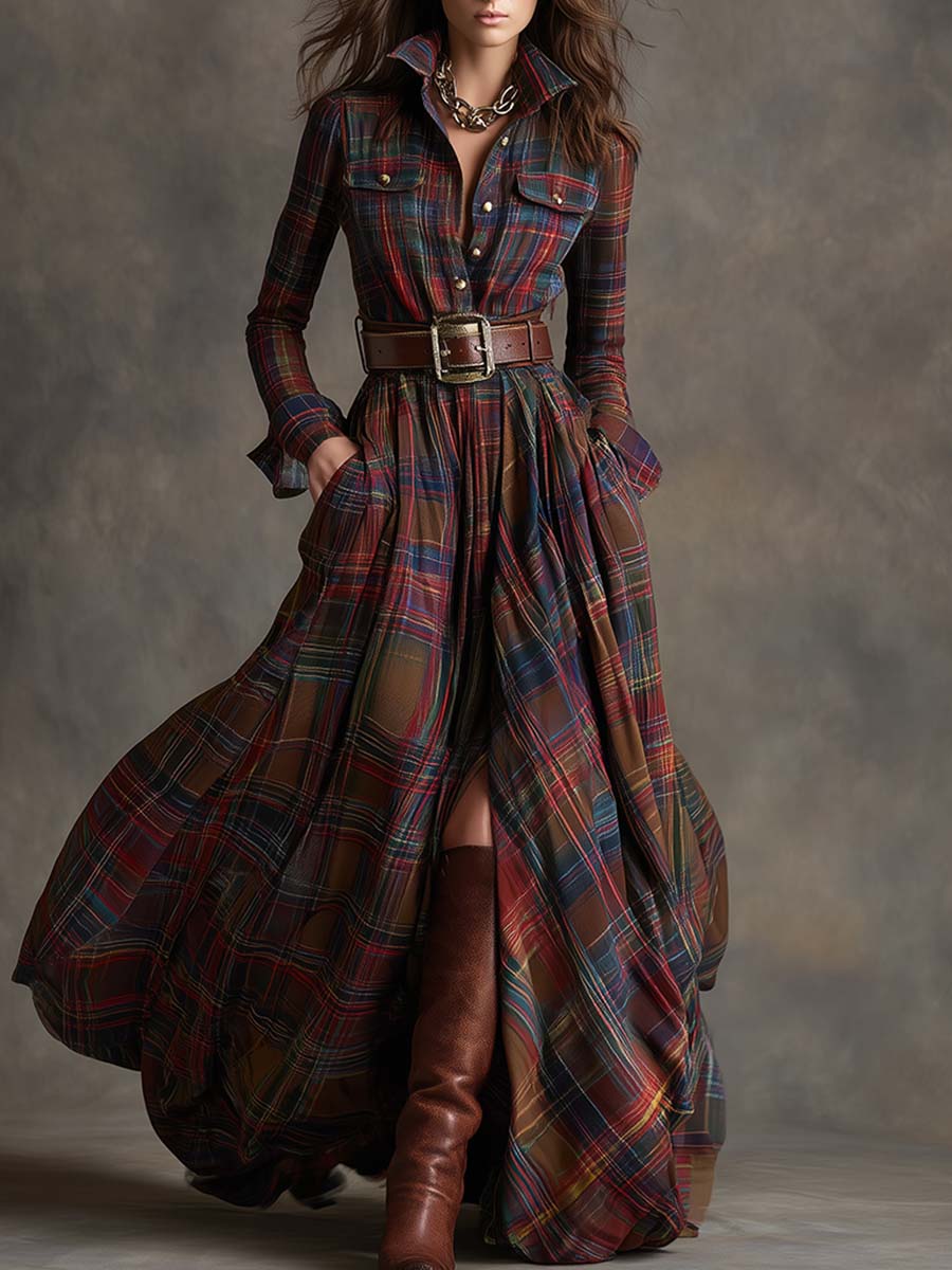 Giulietta - Maxi Check Shirt Dress with Belt