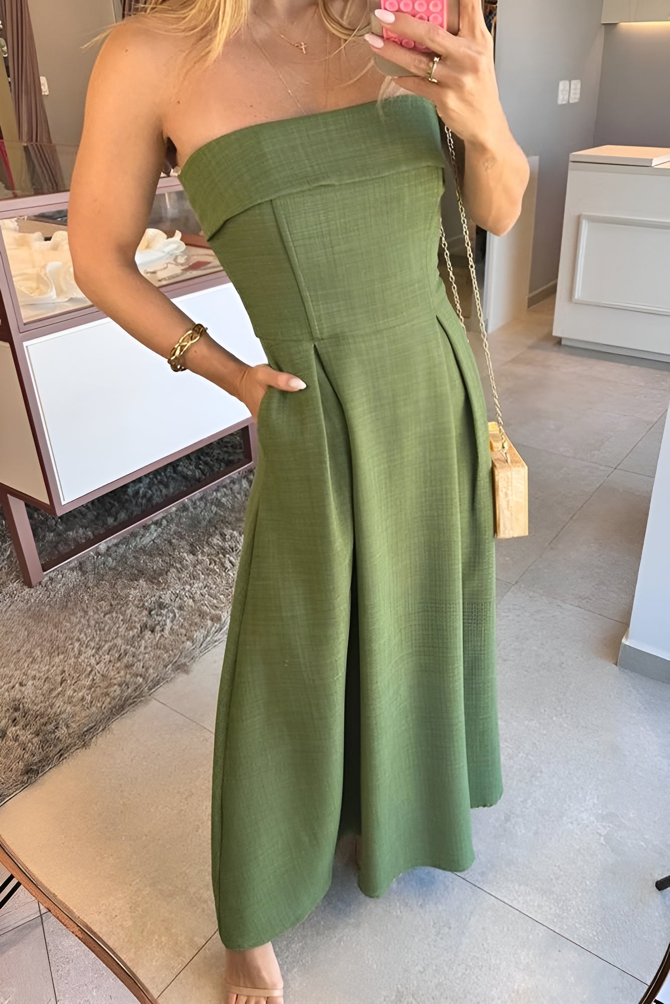 Fenna | Elegancka Sukienka Midi Bez Ramiączek