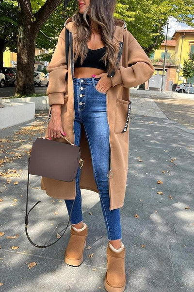 Hanna | Damski długi płaszcz z kapturem