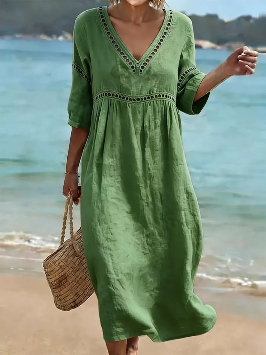 Quessia - Soft-Touch Dress with V-Neck