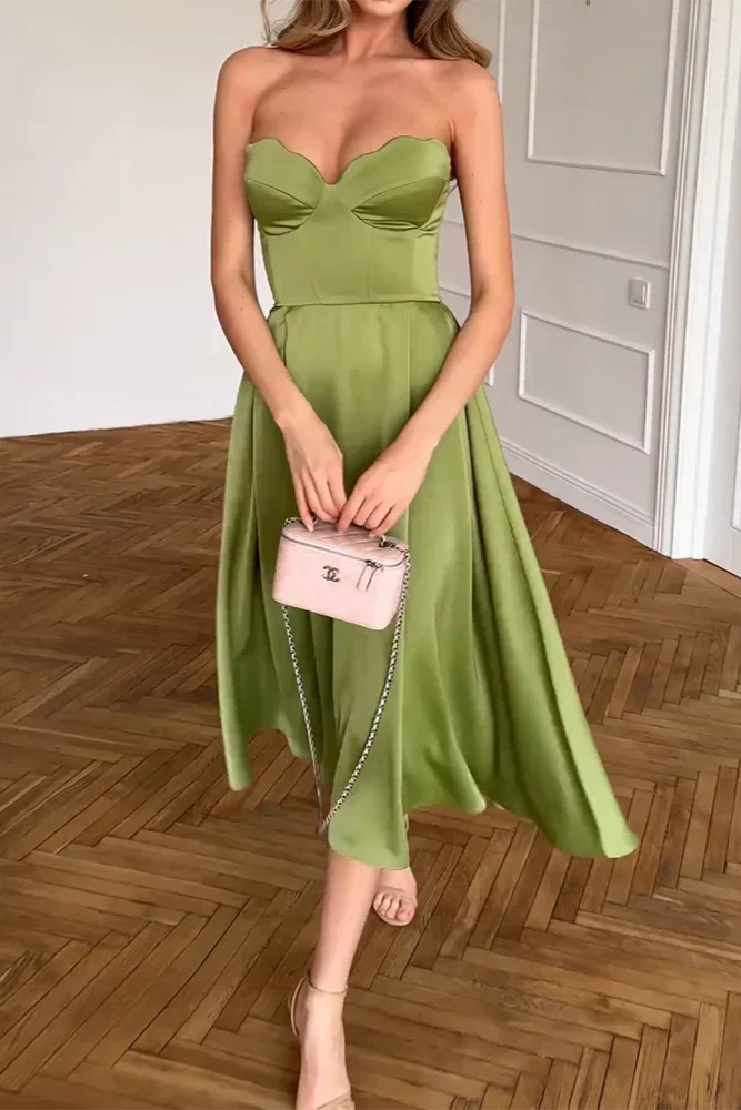 Mireya | Elegancka Sukienka Midi Bez Ramiączek