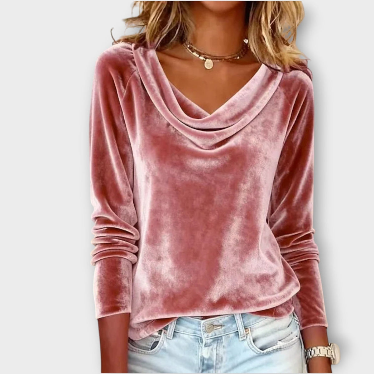Velvet Draped Neck Top