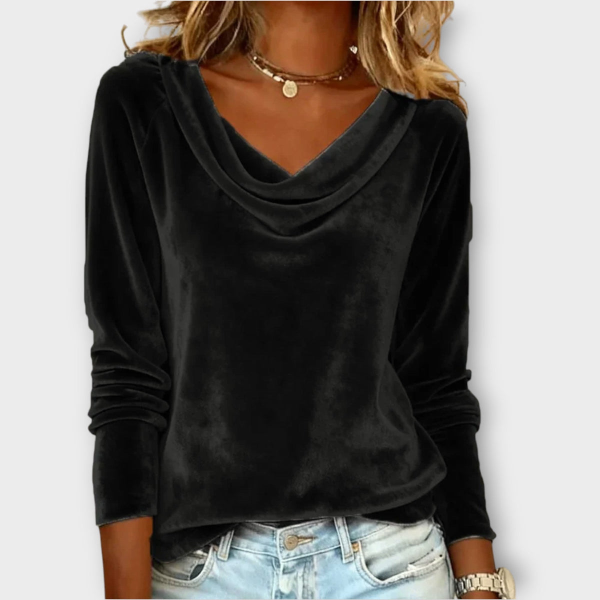 Velvet Draped Neck Top