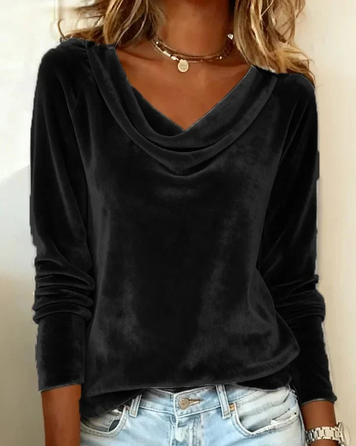 Long Sleeve Velvet Blouse Solid Color