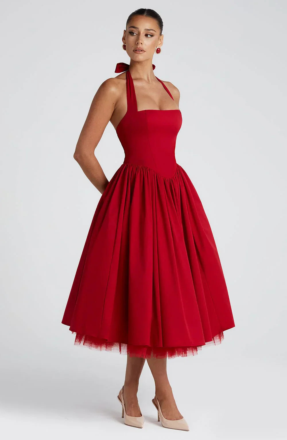 Sabine | Sukienka Midi z Koronkowym Gorsetem