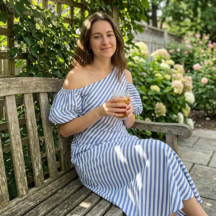 Striped off-shoulder dress for women – Elegant, flowy, summer chic