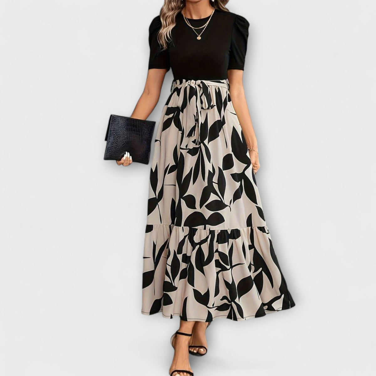 Luna - Summer Dress with Floral Pattern and Round Neckline