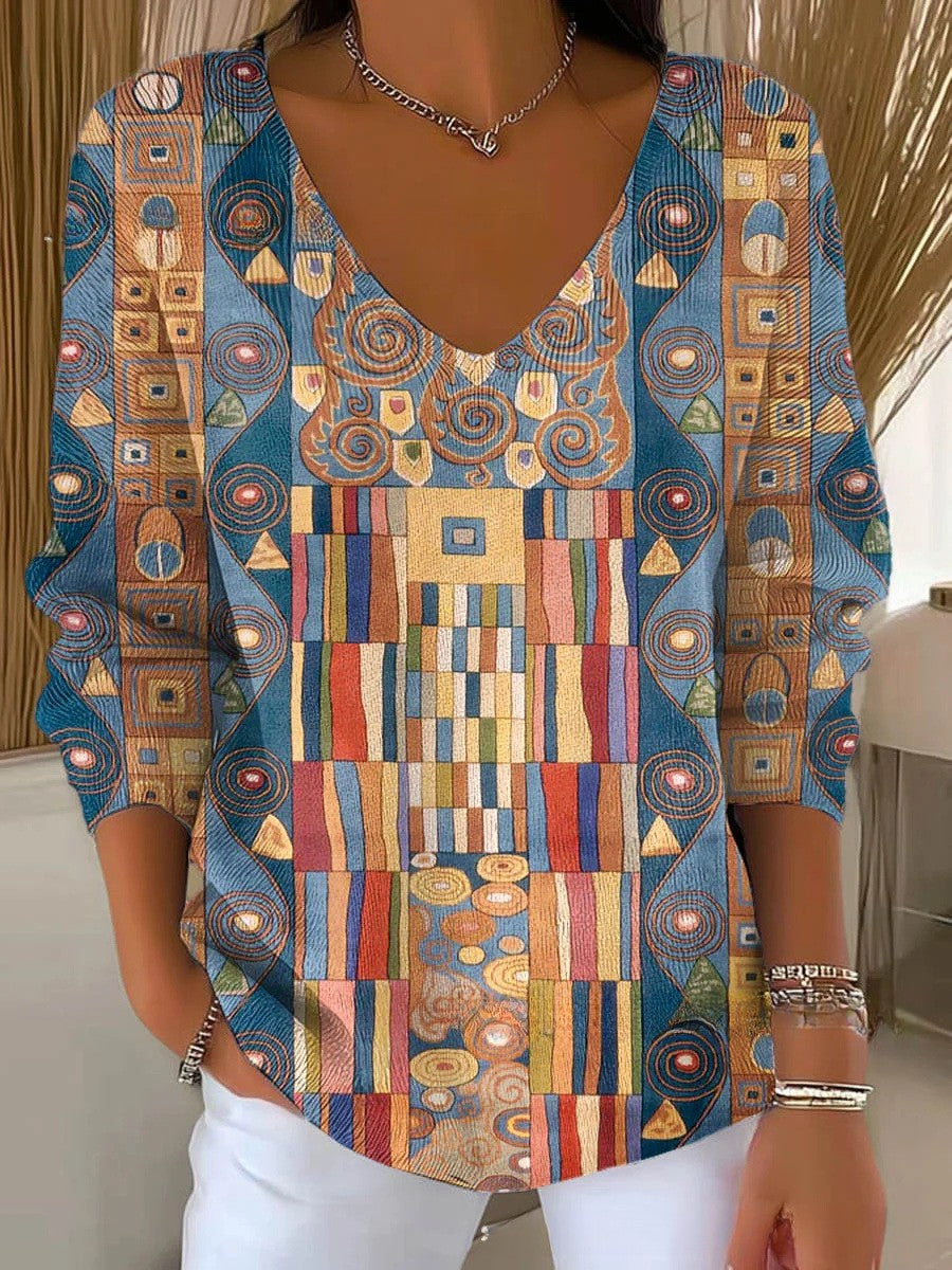 Keturah | Kolorowy Sweter z Dekoltem w Serek