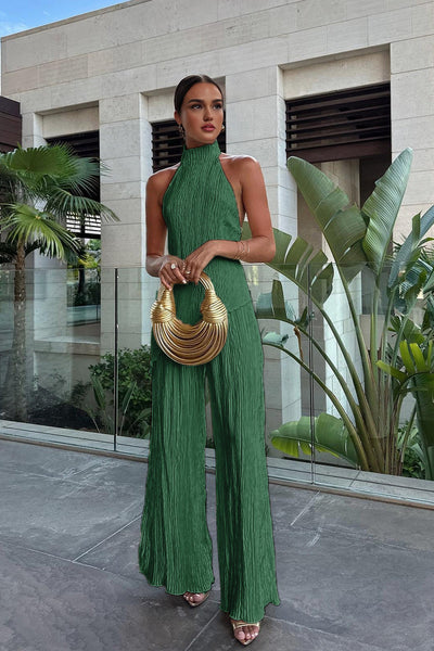 Renata | Asymetryczny Top na Halter z Szerokimi Spodniami