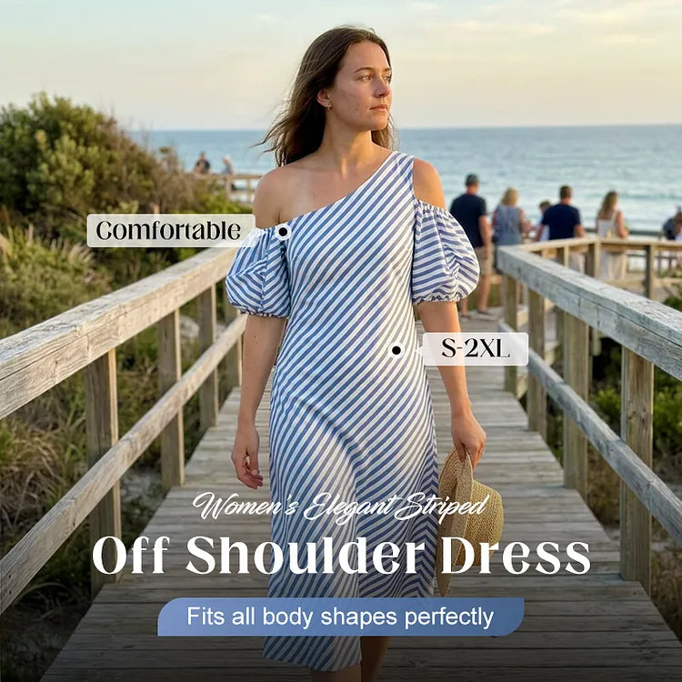 Striped off-shoulder dress for women – Elegant, flowy, summer chic